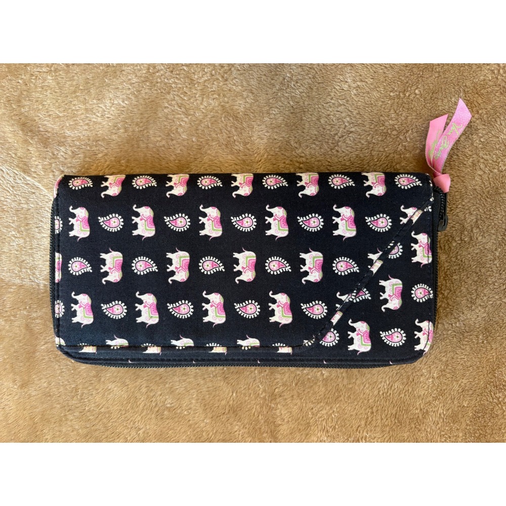 Vera Bradley Pink Elephant Travel Organizer Paisley Zip Around Wallet Quilted